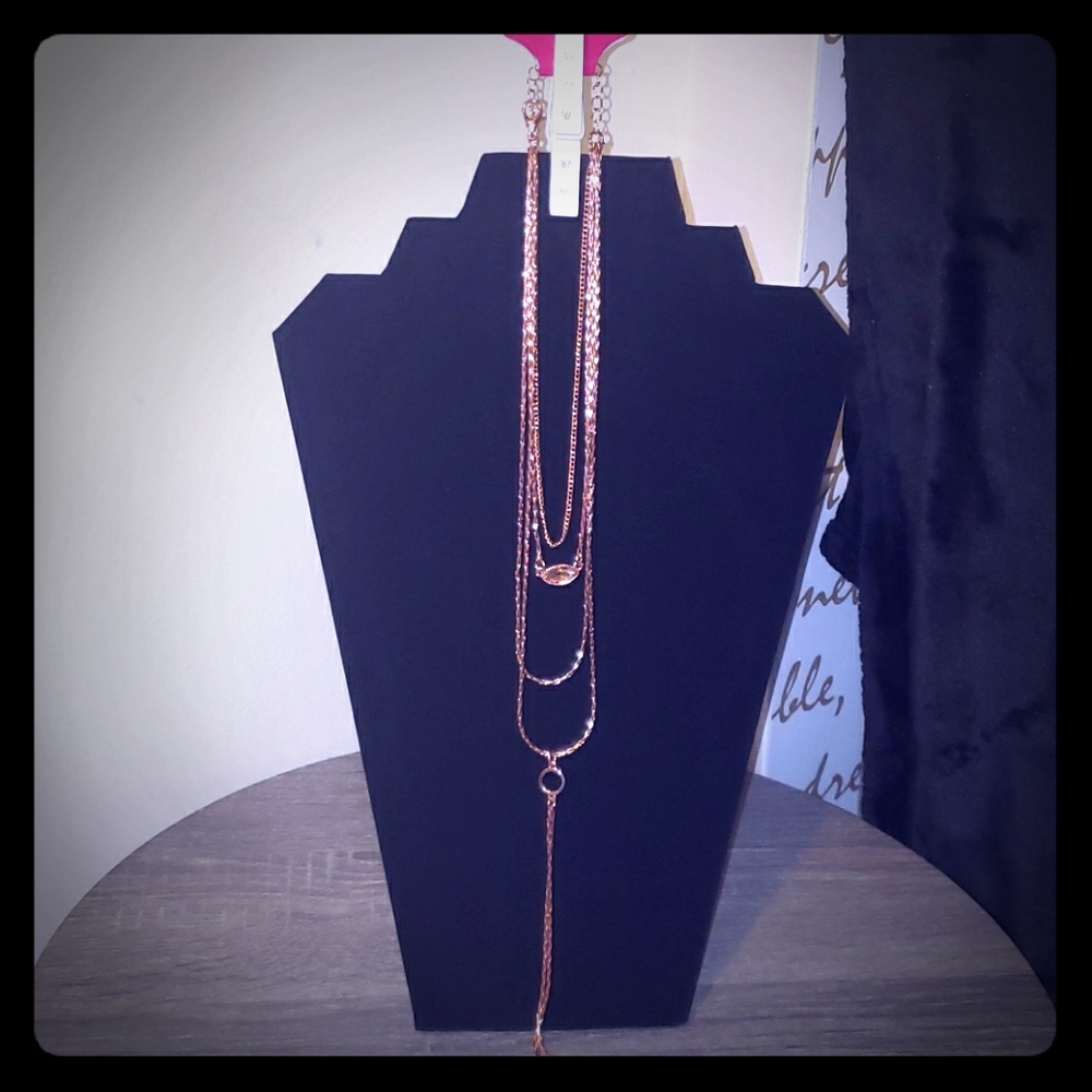 NWT Rose Gold layered Rhinestone Necklace Earrings